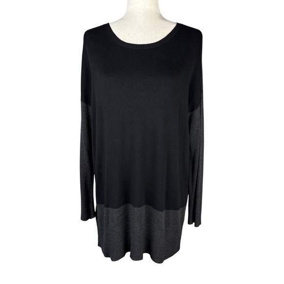 Eileen Fisher Sweaters - Eileen Fisher Womens Oversized Tunic Sweater Top Size XS Black Gray Colorblock